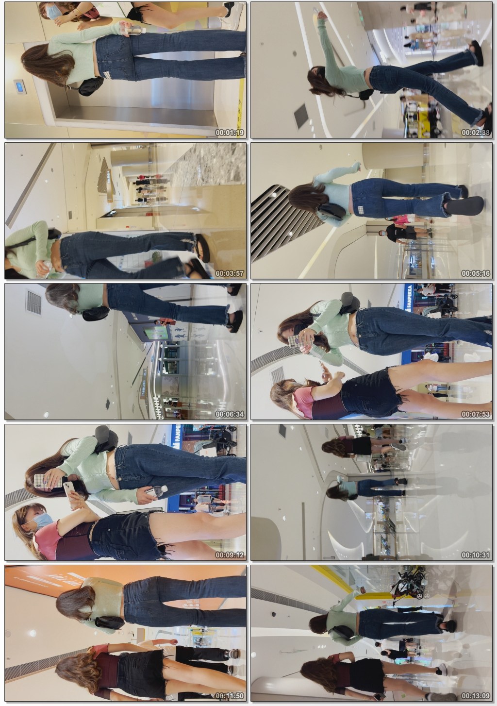 露肚脐超紧牛仔金三角长发美女