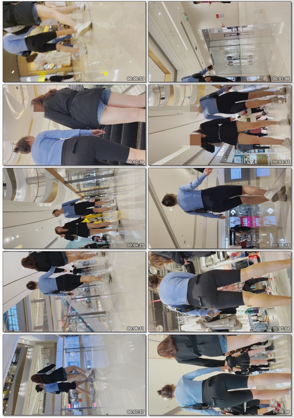 黑色紧身裤美女陪着闺蜜走扶梯