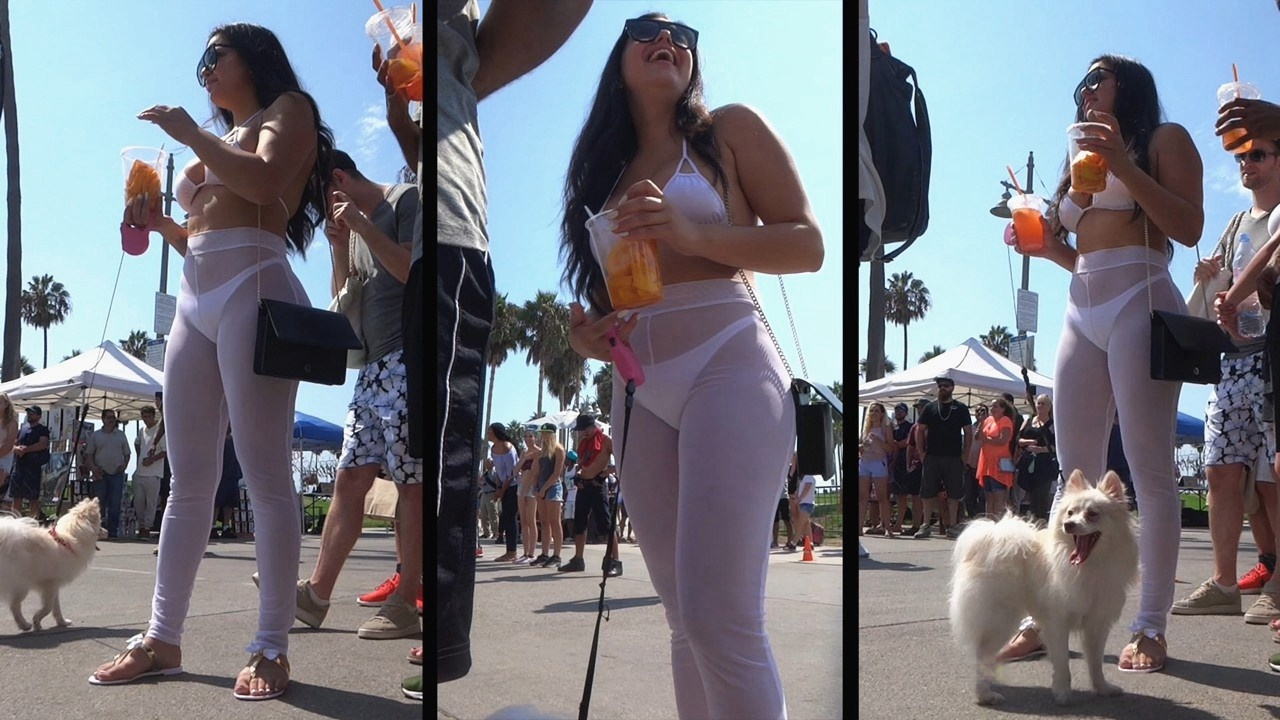 白色透明紧身裤长发性感饱满圆润翘臀洋妞[2.09G/MOV]