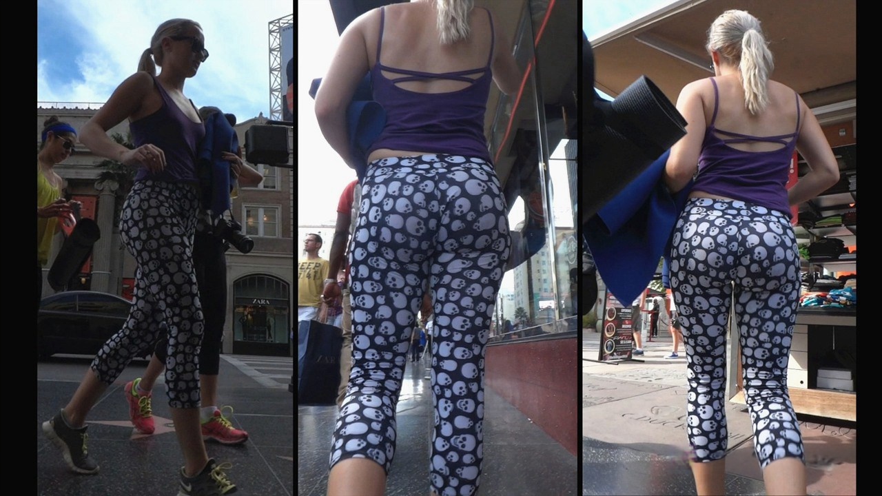 漂亮的骷髅紧身裤性感翘臀金发女郎[597M/MOV]