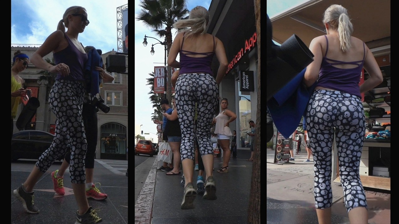 漂亮的骷髅紧身裤性感翘臀金发女郎[597M/MOV]