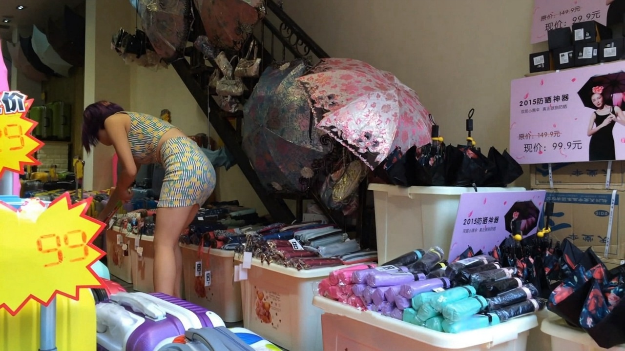 雨伞店花色包臀裙大臀老板娘[MP4/2GB]