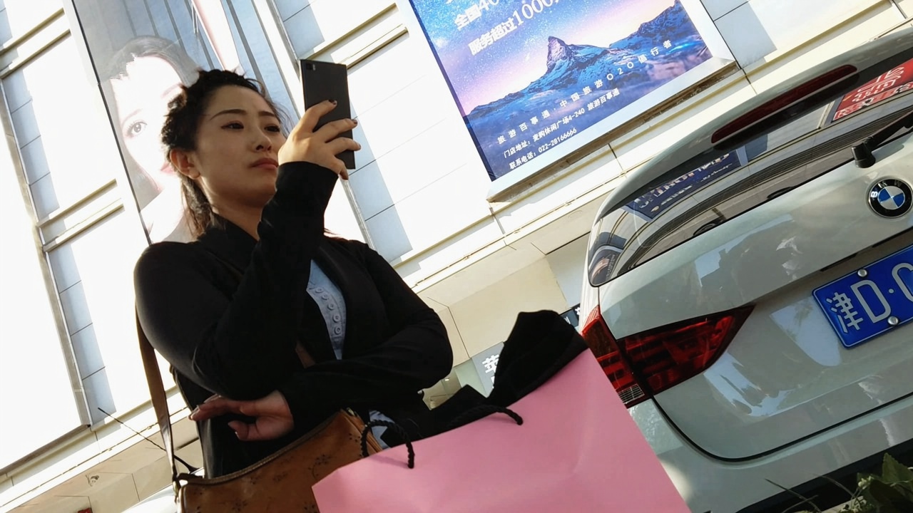 精致妆容的职业靓丽美女在等车[307M/MP4]