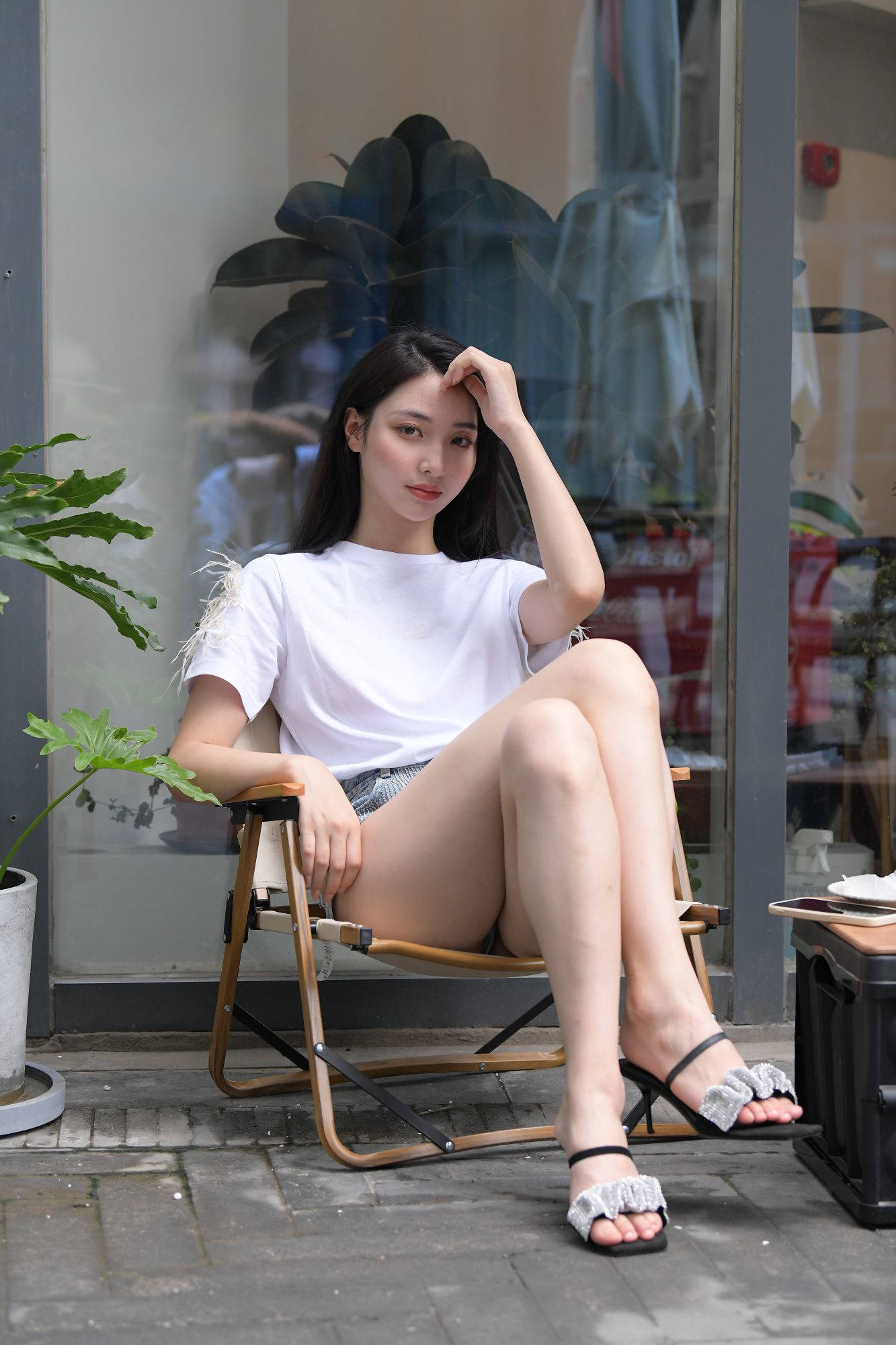 【套图+视频】蓝色牛仔热裤美女