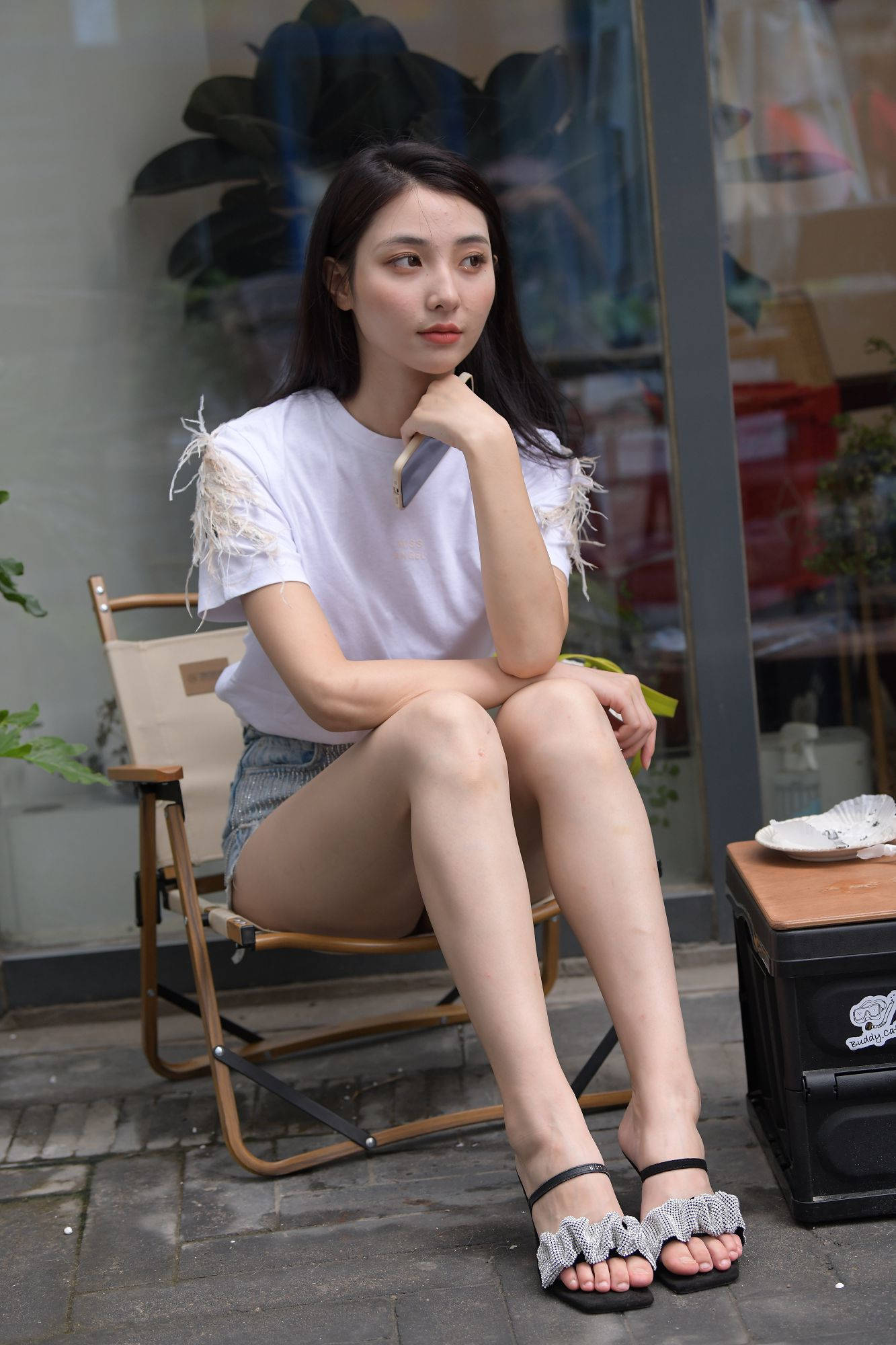 【套图+视频】蓝色牛仔热裤美女