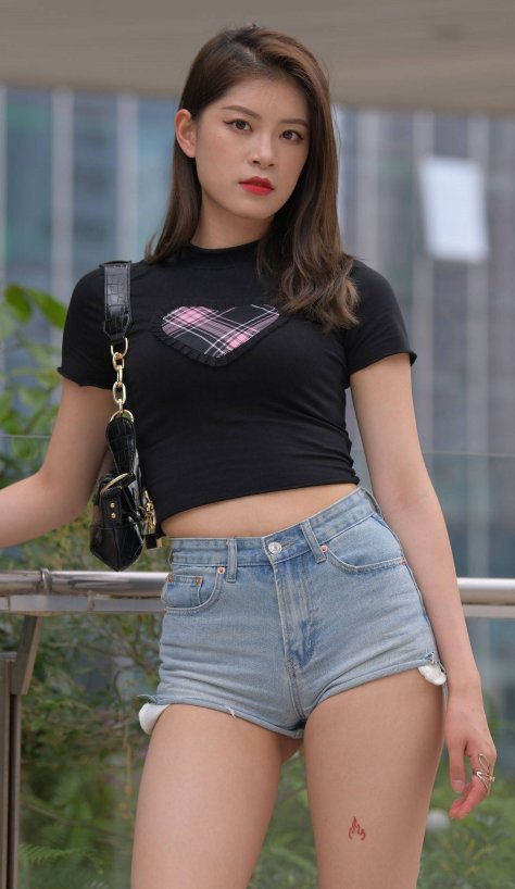 【套图+视频】紧身牛仔热裤美女腿上有个小火苗