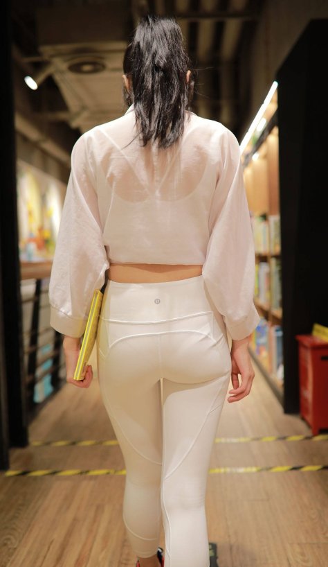 【视频+套图】H形腰白色瑜伽裤女孩